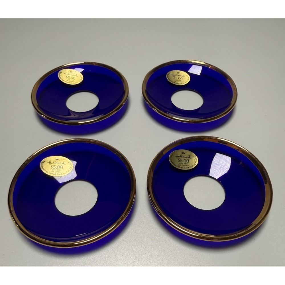 Cobalt Blue Glass Candle Bobeche Wax Drip Catchers Ring Collar Hallmark Lot Of 4
